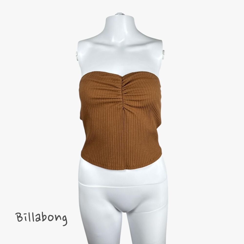 Billabong Women's Tube Top Ruched in Brown Size L Casual Preppy